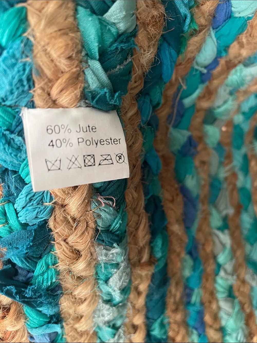 Woven Teal and Natural Straw Tote Bag - Unbranded - Picture 7 of 11